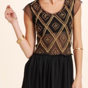 Free People black tulle mesh beaded tunic size small